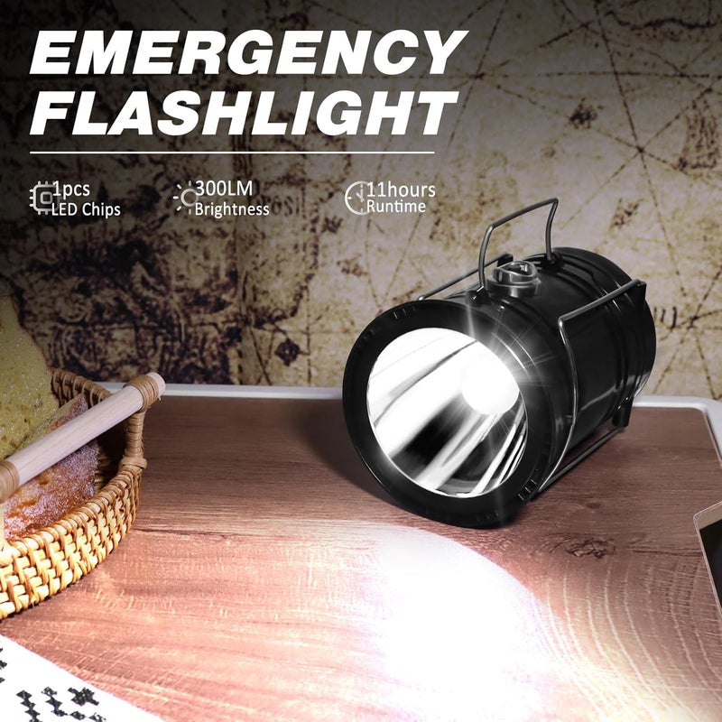 DIBMS 2-Pack Solar Camping Lantern, Collapsible LED Solar USB Rechargeable Lantern Flashlight Emergency Hanging Lights for Camping Hurricanes Power Outages Indoor Outdoor - Image 3